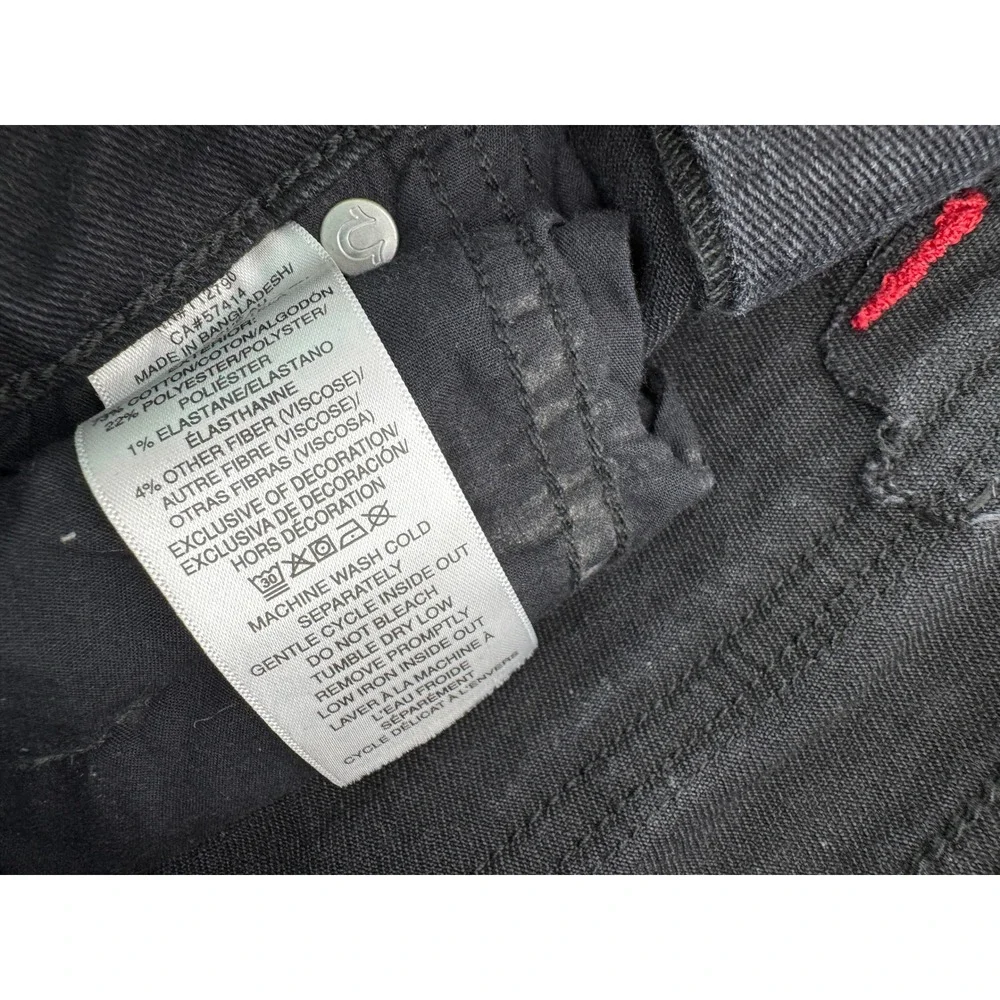 True Religion Geno Relaxed Slim Jeans Mens 38x32 Black Contrast Stitch Denim Y2K